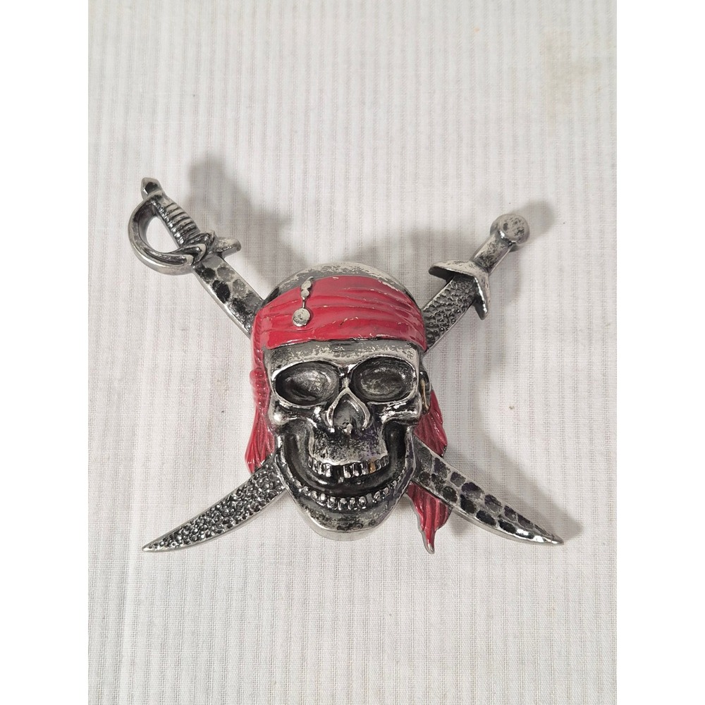 Disney Pirates of the Caribbean Skull and Crossbones Belt Buckle Silver Red